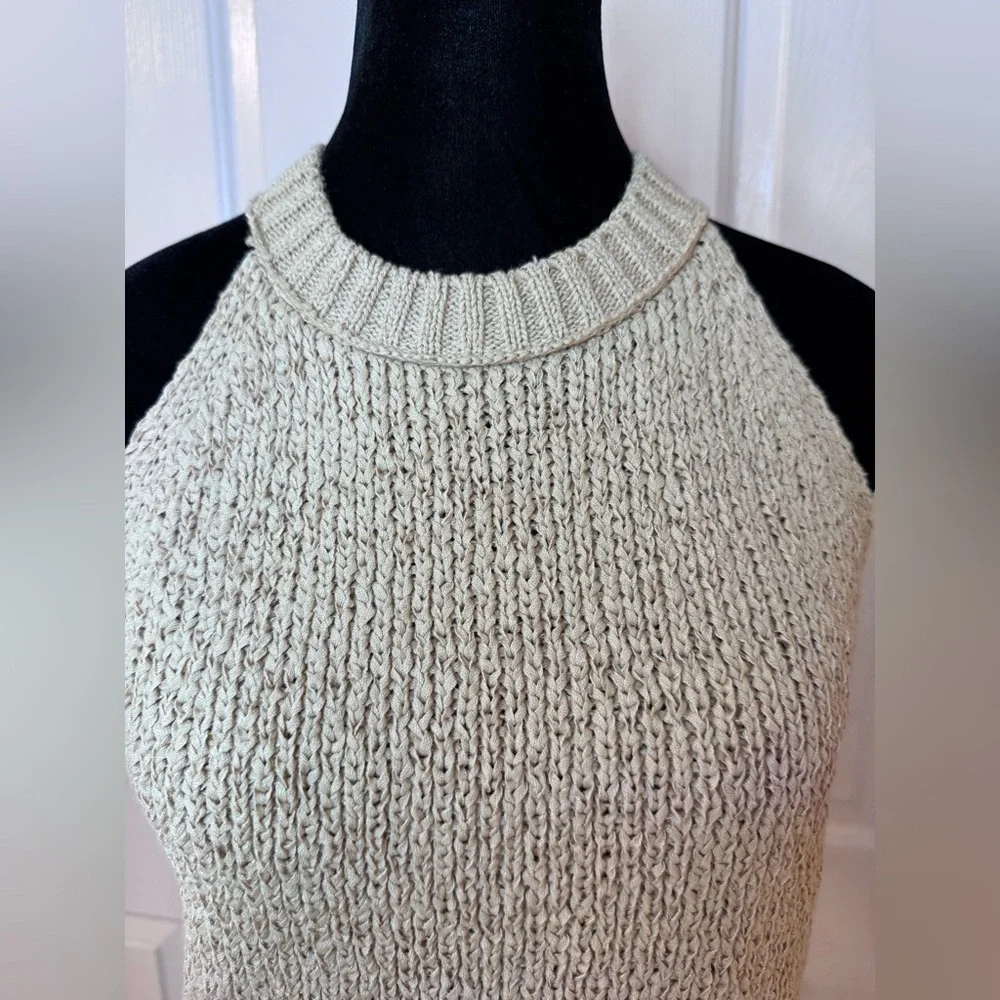 J CREW Sweater Tank Top High Neck Textured Knit Natural Tan Sz S Preppy Vacation - Picture 5 of 11